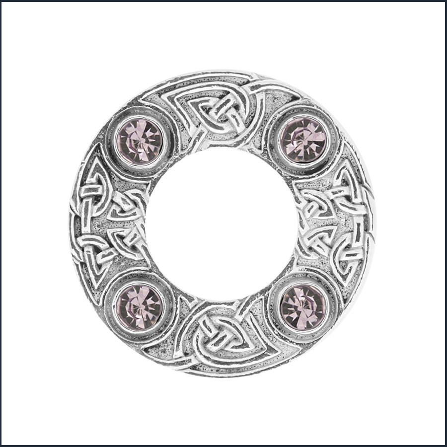 Dancers Celtic Plaid Brooch with bright finish and Light Amethyst stones