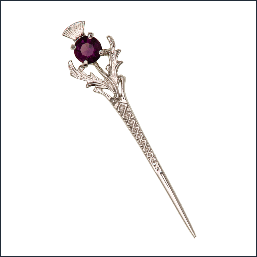 Thistle Kilt Pin With Amethyst Jewel