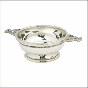 Celtic Pewter Open‑Handle Quaich with Interior Design