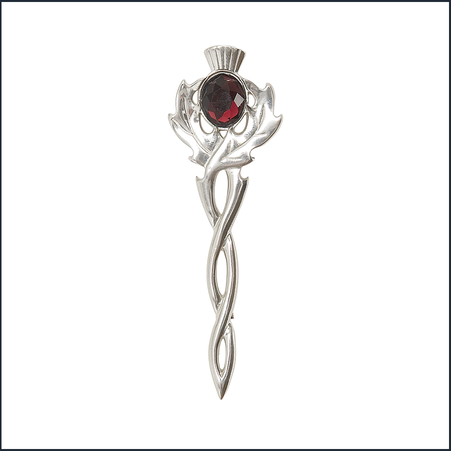 Thistle With A Twist And Red Stone Kilt Pin
