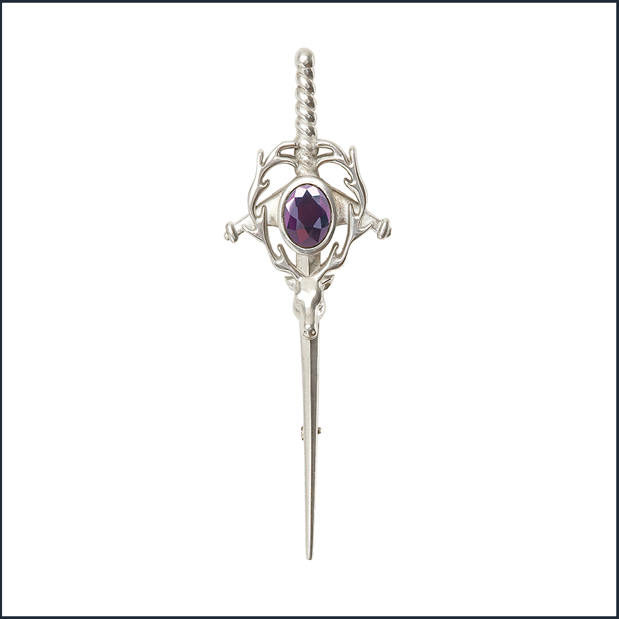 Stag & Sword With Amethyst Kilt Pin