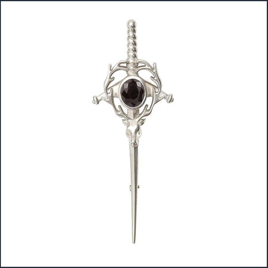 Stag & Sword With Jet Black Stone Kilt Pin