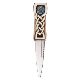 Wood/Silver/Ivory Handle Sgian Dubh With Embossed Emblem