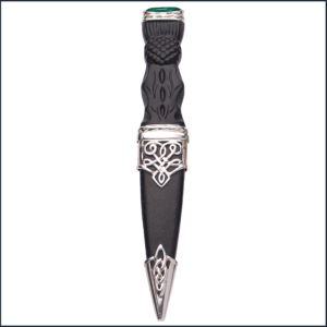 Morar Sterling Silver Emerald Stone Top Sgian Dubh With Thistle Shaped Handle