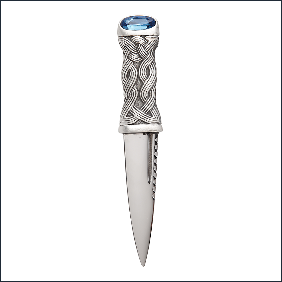 Earn Matt Pewter Blue Stone Top Sgian Dubh with Leather Sheath
