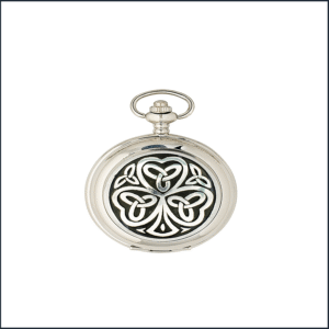 Silver Mechanical Full Hunter Shamrock Pocket Watch
