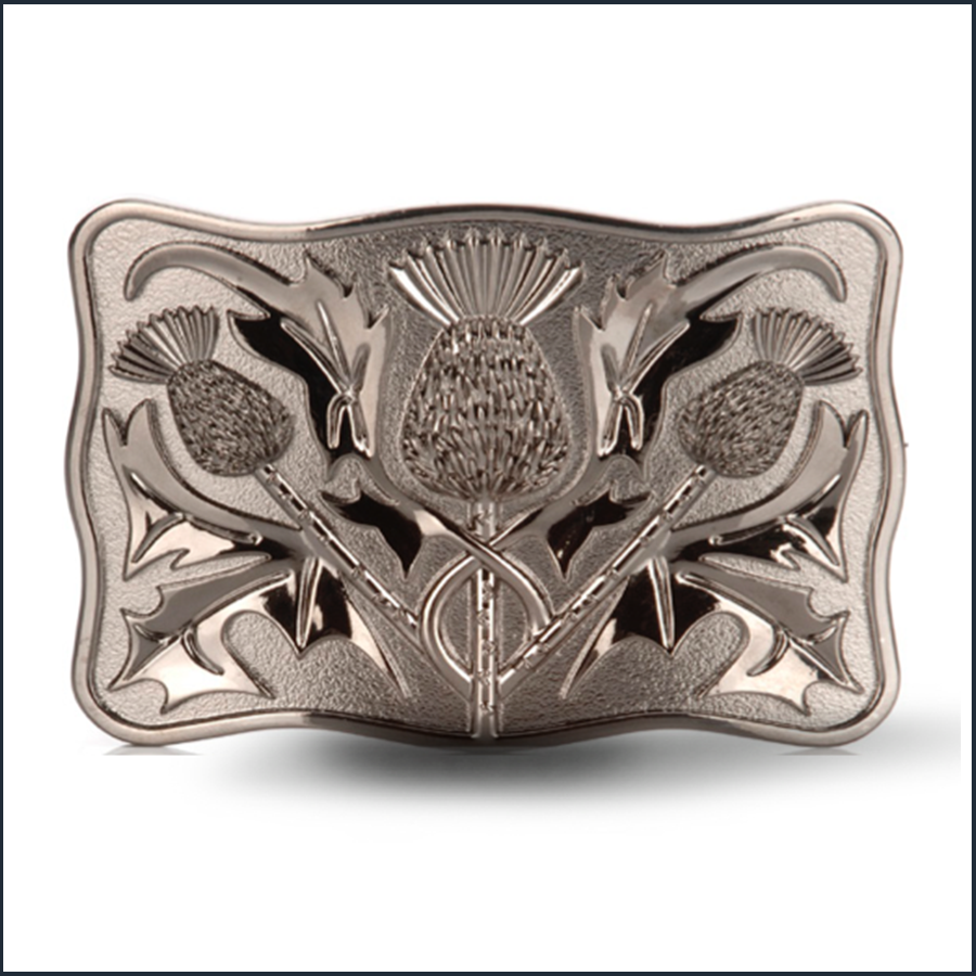 Thistle Smokey Chrome Kilt Belt Buckle