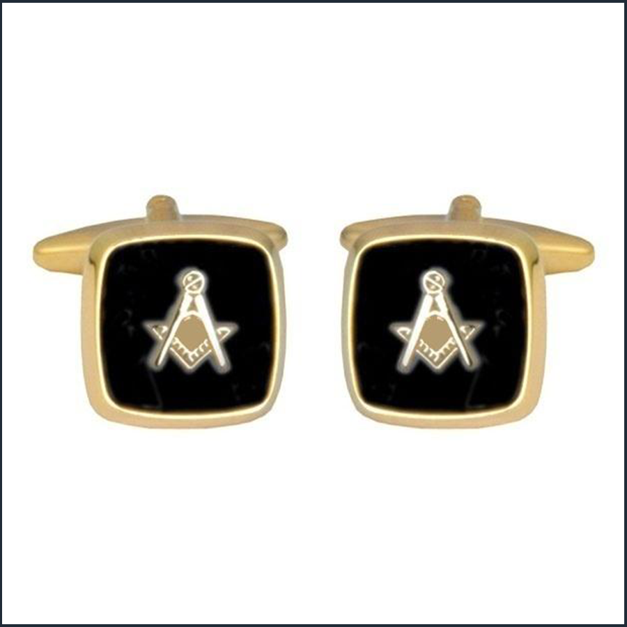 Gold Plated Onyx Embossed Square Masonic Cufflinks