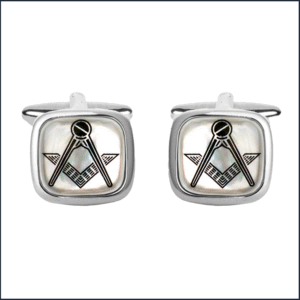 Mother of Pearl Cushion Rhodium Masonic Cufflinks
