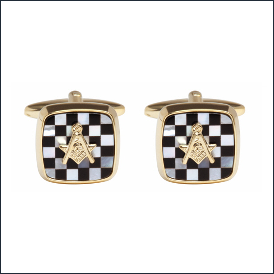 Mother‑of‑Pearl & Onyx Gold Masonic “G” Cufflinks