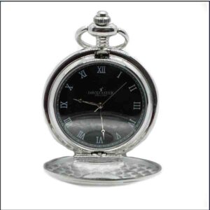 Silver & Black Quartz Half Hunter Pocket Watch