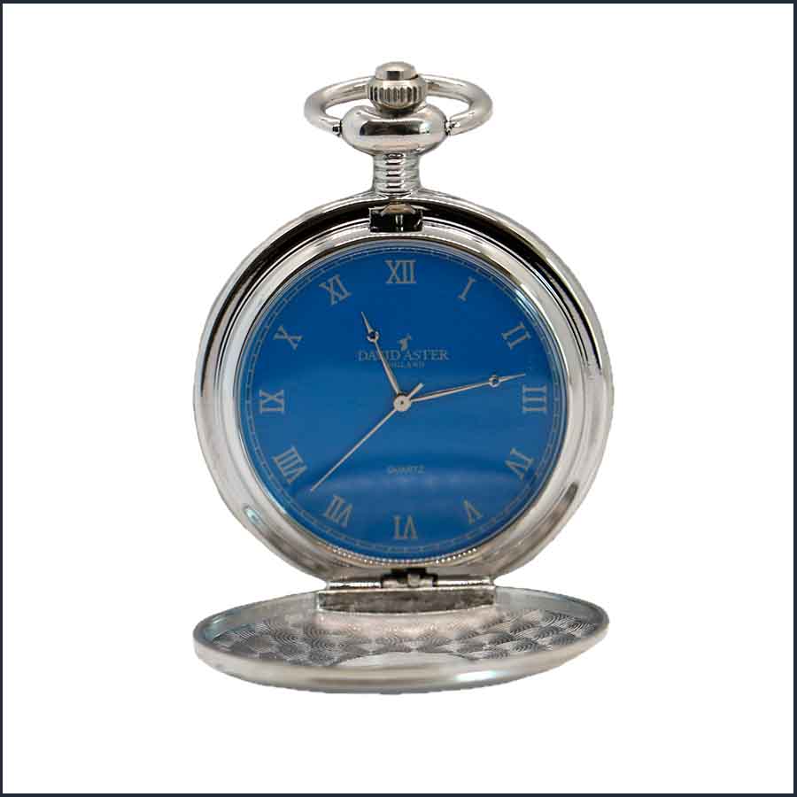 Silver & Blue Quartz Half Hunter Pocket Watch