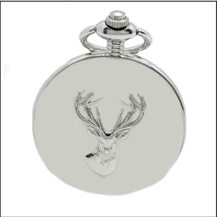 Stag Embossed Quartz Full Hunter Pocket Watch