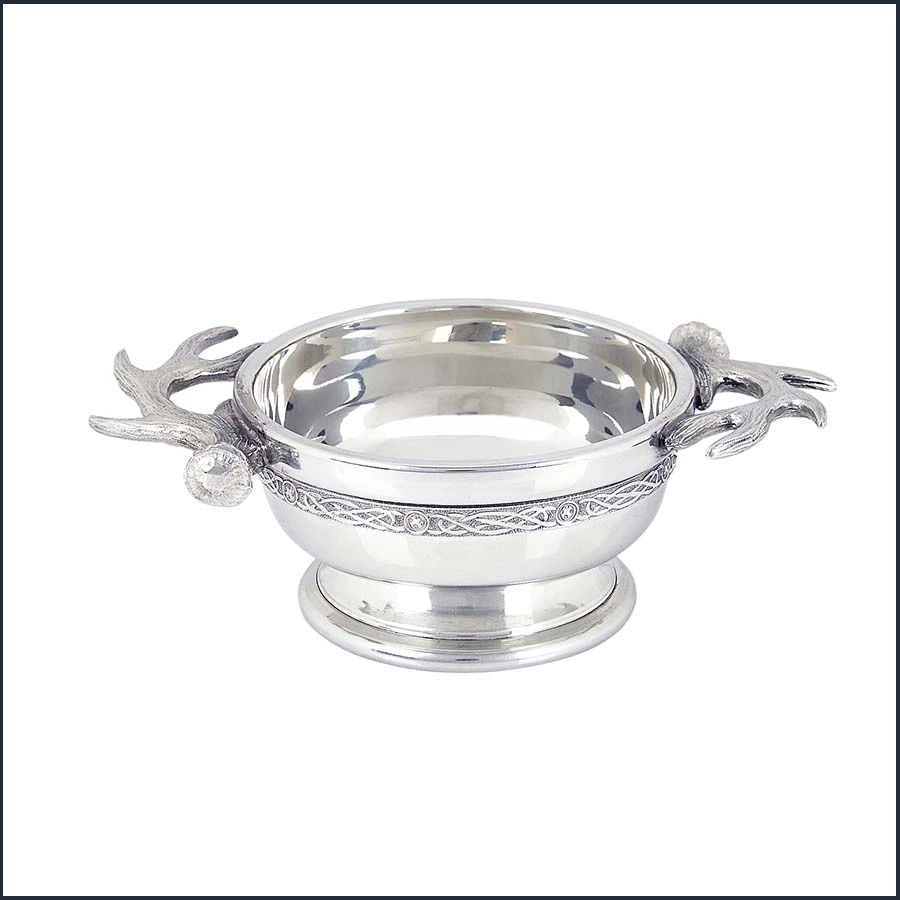 Anter 3" Polished Pewter Quaich with Decorative Celtic Band
